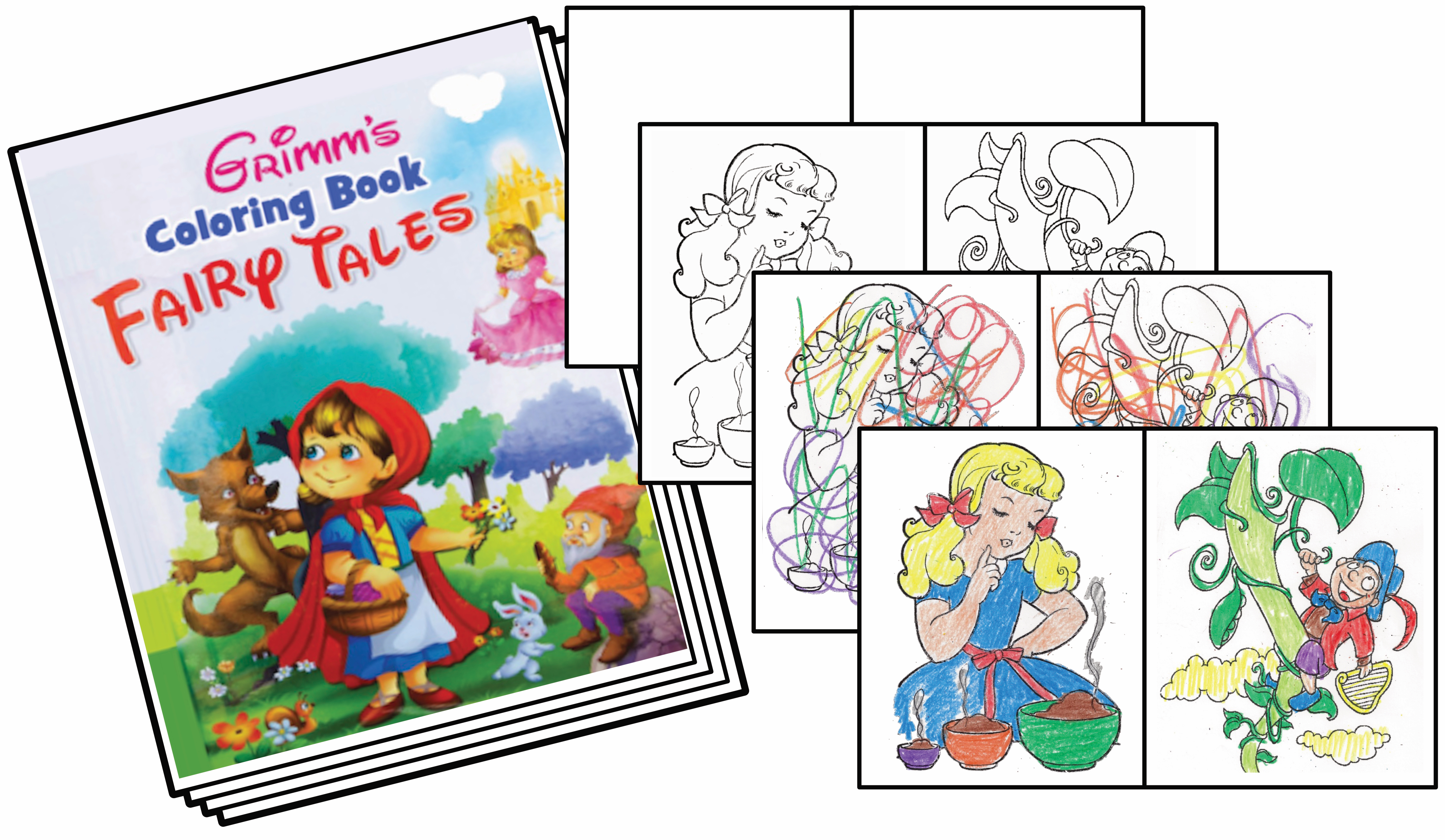 Grimm's Fairy Tale 4-Way Coloring Book